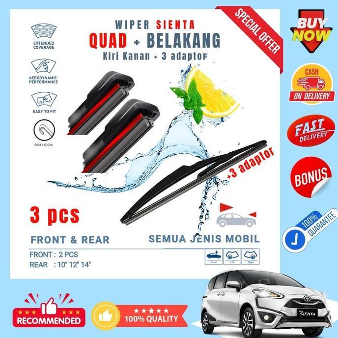 Gambar Promo / Terlaris PAKET Wiper Depan QUAD + Wiper Kaca Belakang Bonus 3 Adaptor Universal Untuk Semua Jenis Kendaraan Mobil Bonus 5 Item | G11 penyapu kaca mobil Terbaik - 1 ETIOS VALCO dari Zeka Store. undefined Tokopedia