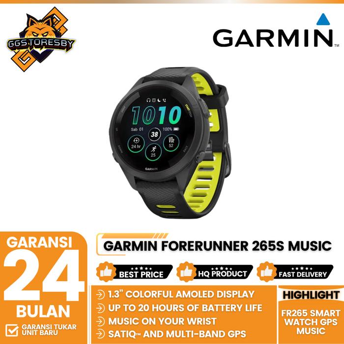 Gambar GARMIN FORERUNNER 265S MUSIC FR265 SMART WATCH GPS MUSIC - Black dari GGSTORESBY undefined Tokopedia
