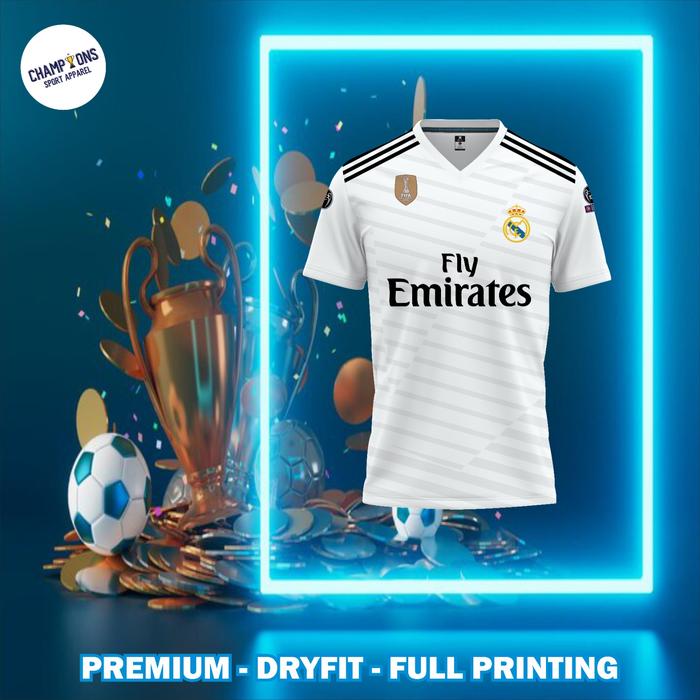 Gambar Jersey Klub REAL MADRID HOME 2014-2015 Liga Champions UEFA, Jersey  Ronaldo Retro -  Berbahan Dryfit Full Printing & Free custom nama dan nomor, Untuk Dewasa dan Anak-anak - ATASAN (Baju), S Kids dari konveksijersey.id undefined Tokopedia