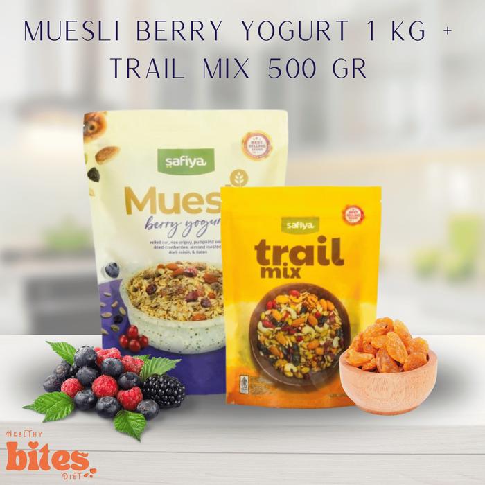 Gambar Muesli Berry Yogurt 1Kg/500gr + Trail Mix 500gr/250gr Safiya 2in1 - Granola, Food - Paket 1 dari Healthy Bites Diet Store undefined Tokopedia