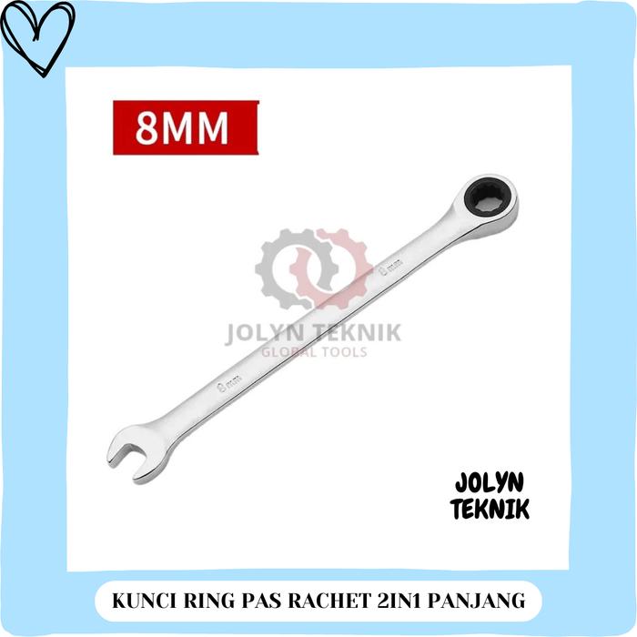 Gambar Kunci ring pas Rachet 2in1 panjang SATUAN UKURAN 8 MM 10 MM 12 MM 13 MM 14 MM 17 MM 19 MM - 8mm dari Jolyn Teknik undefined Tokopedia