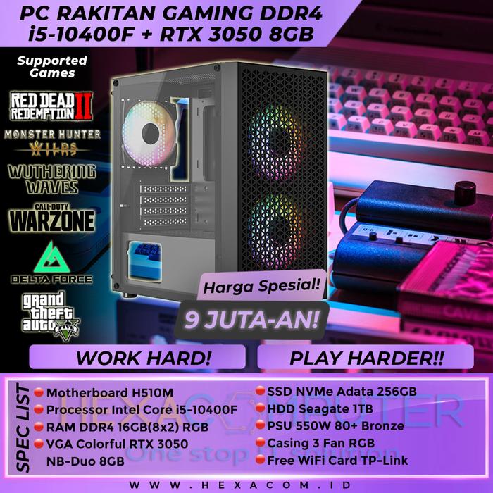 Jual PC Rakitan Gaming Intel i5-10400F RTX 3050 8GB Kota