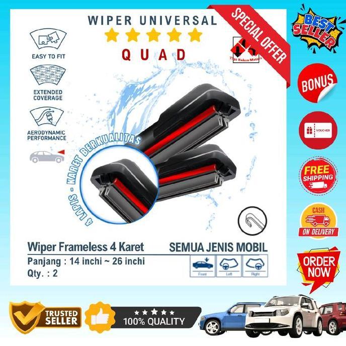 Gambar Promo / Terlaris Wiper Blade Universal 4 Lapis Karet Tanpa Rangka Besi Frameless Untuk Kaca Depan / Windshield Semua Jenis Kendaraan Mobil Satu Pasang Satu Set Kanan Kiri Untuk Menyapu Air Hujan Di Kaca Depan Mobil | K71 penyapu kaca mobil Terbaik - 1 ETIOS VALCO dari Zeka Store. undefined Tokopedia
