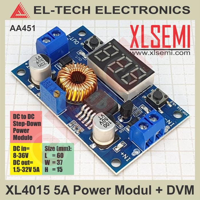 Gambar XL4015 8-36V Step Down to 1.5-32V 5A DC-DC Converter Power Modul - Power + DVM dari ELTECH online undefined Tokopedia