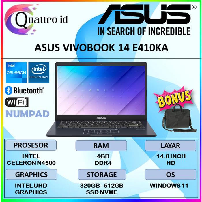 Gambar ASUS L510MA N4020 4GB 128SSD FHD W10 - E410KA-N4500, 320GB dari QUATTRO ID undefined Tokopedia