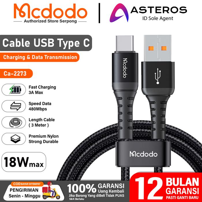 Gambar Kabel Samsung Xiaomi USB Type C Spring FAST Charging 15W - 27W MCDODO - ca-2273 3M dari MCDODO Official Serpong undefined Tokopedia