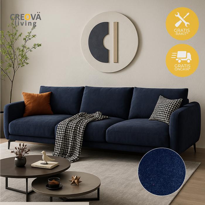 Gambar Sofa  3 Seaters Rune/Sofa Ruang Tamu/Sofa Ruang Keluarga Elegan Minimalis Soft Suede - Biru Tua dari Creova Living undefined Tokopedia