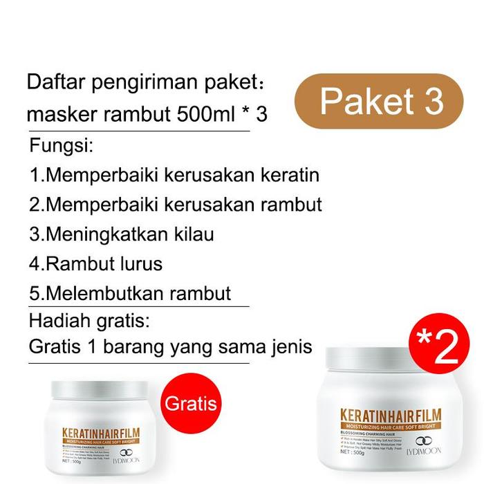 Gambar masker rambut keratin Masker Perawatan Rambut Sangat Rusak Protein Hair Mask 500g Untuk Rambut Rusak Deep Moisture Perawatan Rambut Ngembang, Kering, Coloring & Kusut Eksklusif untuk salon kecantikan - Paket 3 dari ESSHA STORE undefined Tokopedia