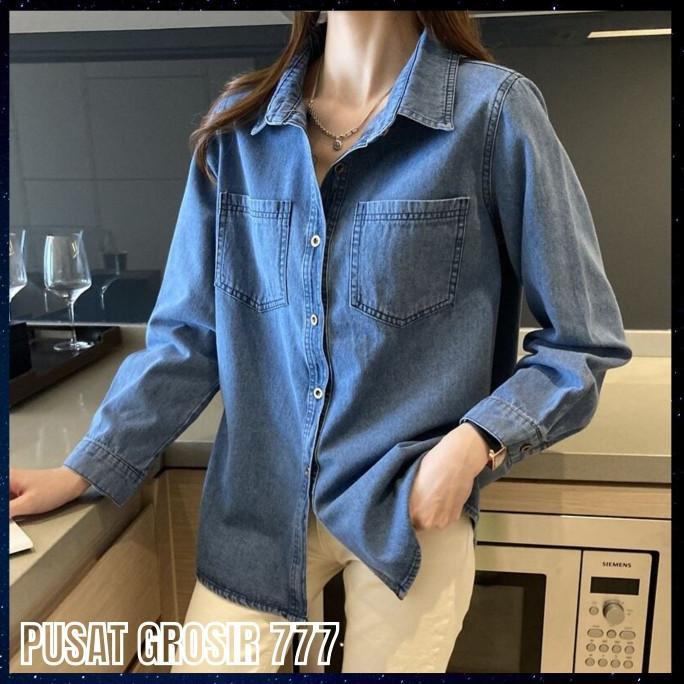 Gambar Denim Shirt Wanita Korea Kemeja Denim Premium Lengan Panjang KDW 01 - S dari alifiandraprdp undefined Tokopedia