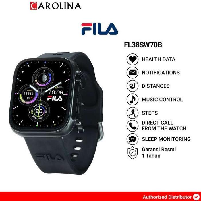 Jam Tangan Fila Smartwatch Fl38sw70b Unisex Full Screen Touch Display Black  Silicone Strap