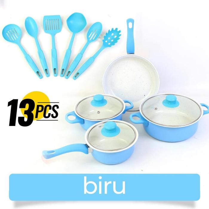 Gambar Bebehome Peralatan Masak Lengkap 13 Pcs Dalam 1 Set | Cookware Panci Set | Wajan Penggorengan Spatula Set Isi 13Pcs | 1 Set Frypan Saucepan - BIRU - PUTIH, 13PCS 1SET dari Revved Up undefined Tokopedia