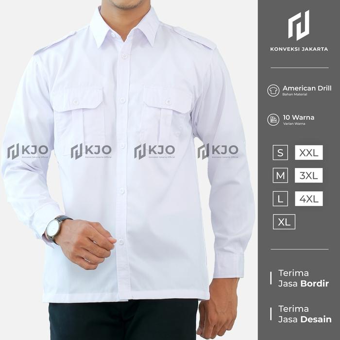 Gambar Kemeja PDL Outdoor Lapangan Lengan Panjang American Drill Hijau Army - Putih, L dari Konveksi Jakarta Official undefined Tokopedia