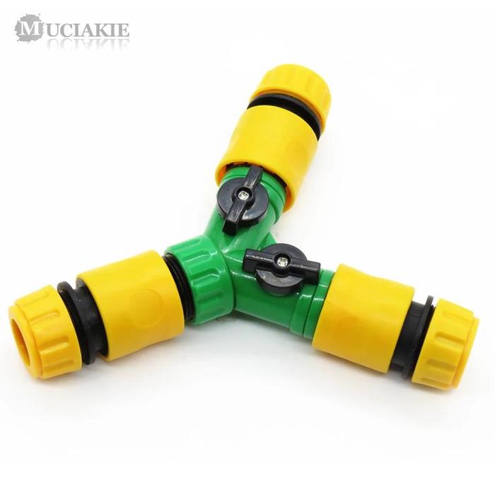 Gambar MUCIAKIE 1PC Garden Hose Connecter 1/2'' 3-Way Tubing Adaptor with Shut Off Garden Water Irrigation Splitter 16mm Tubing Fitting dari platonic love undefined Tokopedia