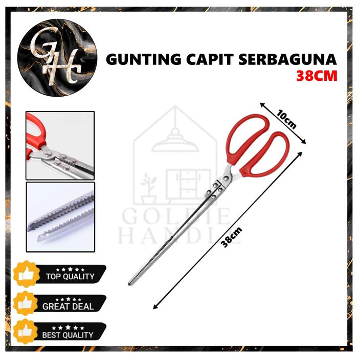 Gambar Gunting Pengambil Kepiting Belut Alat Jepitan Capit Penjepit Sampah Ikan Capit Tongs Flat Stainless - 38 CM dari Goldie Handle undefined Tokopedia
