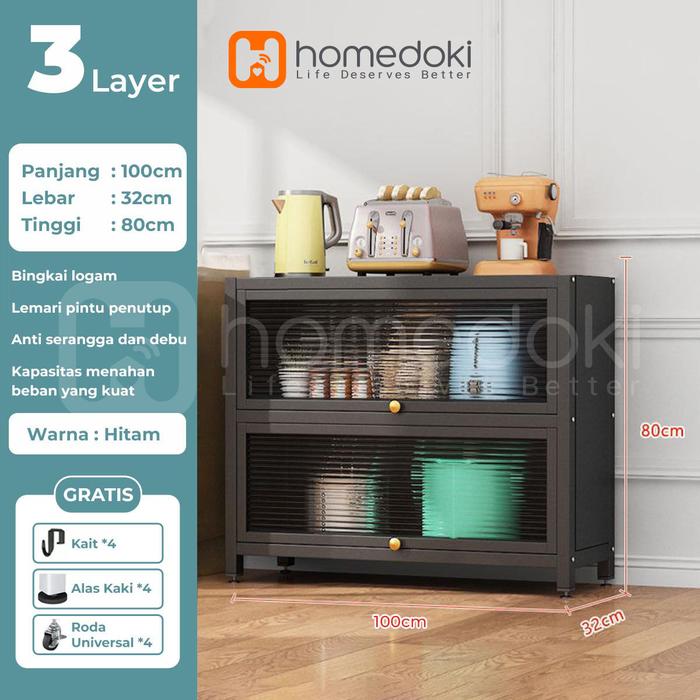Gambar Homedoki Rak Piring Tertutup / Rak Dapur / Rak Serbaguna 5 Susun - 100CM-3L-HITAM dari Homedoki Store undefined Tokopedia