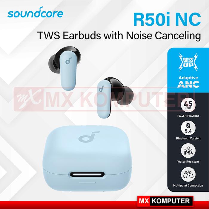 Gambar Soundcore Anker R50i NC Earbuds Adaptive Noise Canceling Headset Earphone Bluetooth 5.4 TWS - Biru Muda dari MXKomputer_NEW undefined Tokopedia