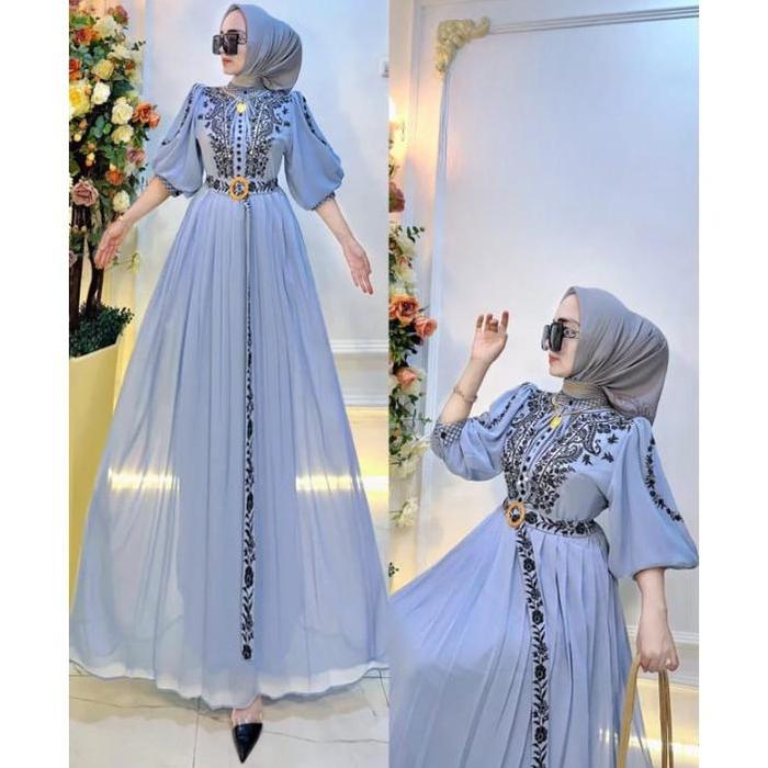 Gambar NEW Baju Gamis Wanita Kekinian Khalisa Dress BO Busui Bahan Ceruty Babydoll Dress Kondangan Bordir Jumbo Wedding Import Korean Style Hitam Blue Sage Gamis Pesta Mewah Elegan Model Baju Busana Muslim Outfit Casual Fashion Import Premium Murah Viral - BLUE DENIM, XXXL dari rembulan shoop undefined Tokopedia