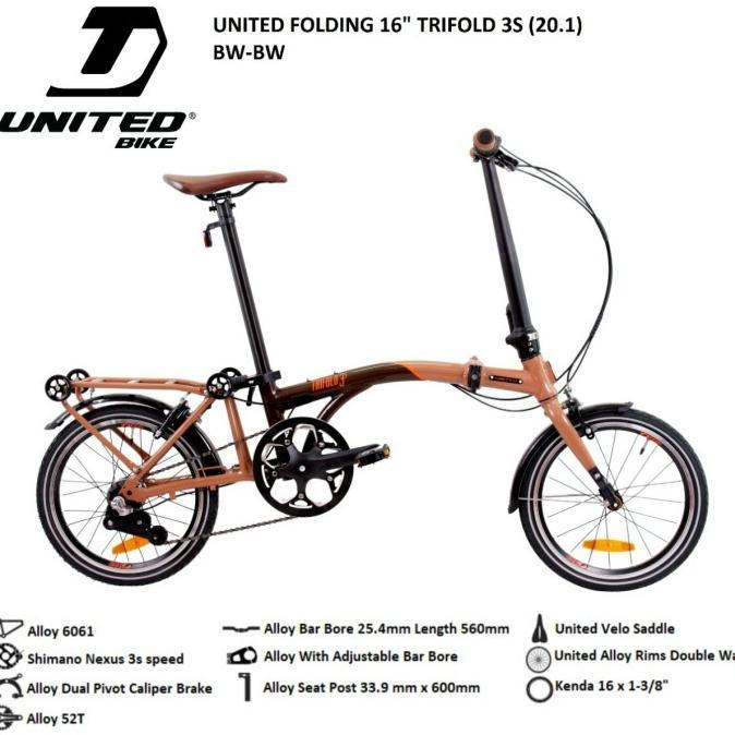 Jual PROMO SEPEDA LIPAT 16 INCH UNITED TRIFOLD 3S BONCENGAN