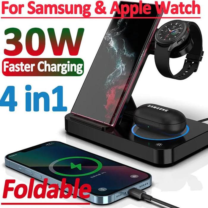 Jual 30W Wireless Charger Stand 4In1 QI Fast Charging Dock Station