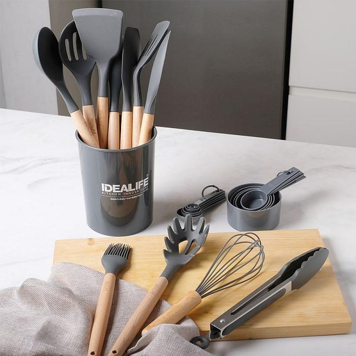 Gambar IDEALIFE Kitchen Utensils Spatula Sodet Tools Silicone & Beech IL-172A - Abu-abu dari IDEALIFE Outlet undefined Tokopedia