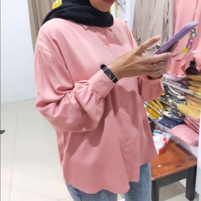 Gambar Kemeja Wanita Polos vSilka Trend Masa Kini Lengan Panjang - Pink, LD 110 dari vSilka undefined Tokopedia