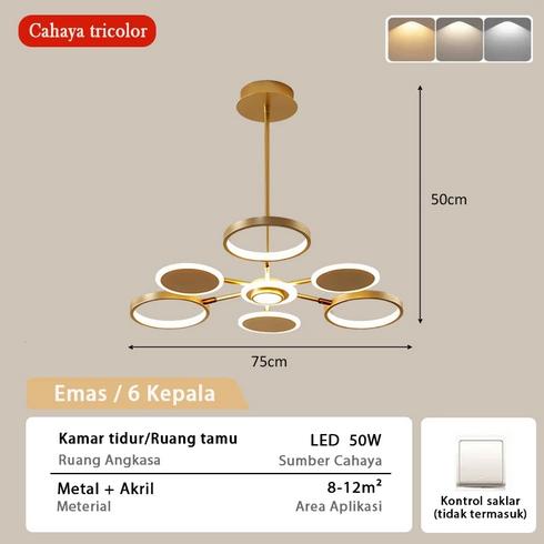 Gambar Lampu gantung ruang tamu aesthetic lampu gantung minimalis modern lampu plafon led hias kamar tidur 3 Warna lampu Kontrol Dinding - 6 kepala dari K-MON store undefined Tokopedia