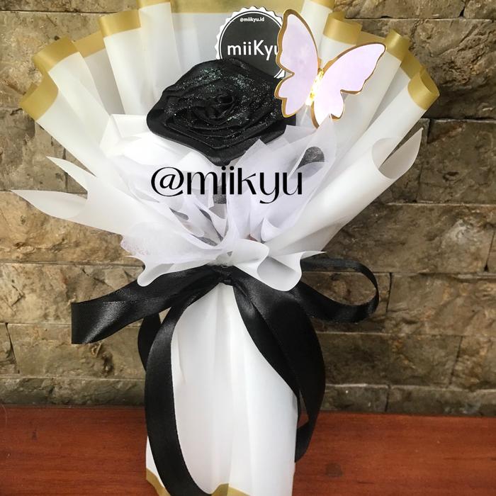 Gambar Buket Bunga Pita Satin Mawar Glitter | Buket Bunga  Glitter| Buket Bunga Pita Satin Rose Glitter | Buket Bunga Kawat Bulu Glitter - Hitam dari Miikyu undefined Tokopedia