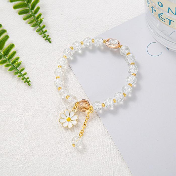 Gambar GL2029 GELANG KARET AESTHETIC DAISY RUMBAI BUNGA KRISTAL WANITA MANIK COLOURFULL KOREA - Putih dari Mymallstore undefined Tokopedia