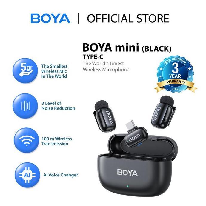 Gambar BOYA mini Mikrofon Klip Nirkabel 2.4GHz Ultra-Mini Wireless Microphone dengan Fitur AI Pengubah Suara Port Lightning & USB Tipe C Kompatibel dengan Ponsel Pintar Siaran Langsung Vlog - Black (Type-C) - Black (USB-C) dari BintangUsaha- undefined Tokopedia