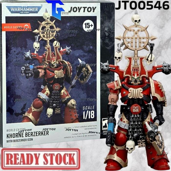 Gambar JOYTOY 1/18 Warhammer 40K World Eaters Khorne Berzerker - With Berzerker Icon JT00546 - With Eviscerator Chainaxe JT00553 - With Eviscerator Chainsword JT00560 Action Figure - BERZERKER ICON dari TransGadget Indonesia undefined Tokopedia
