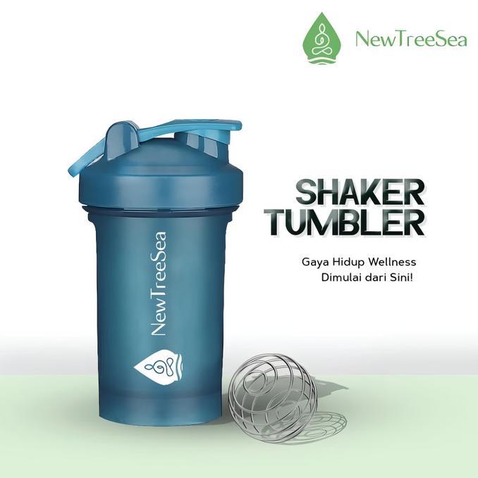 Gambar NewTreeSea Shaker Tumbler - Botol Gym + Shaker Ball 400ml - Hitam - Biru dari Maeva Shop undefined Tokopedia