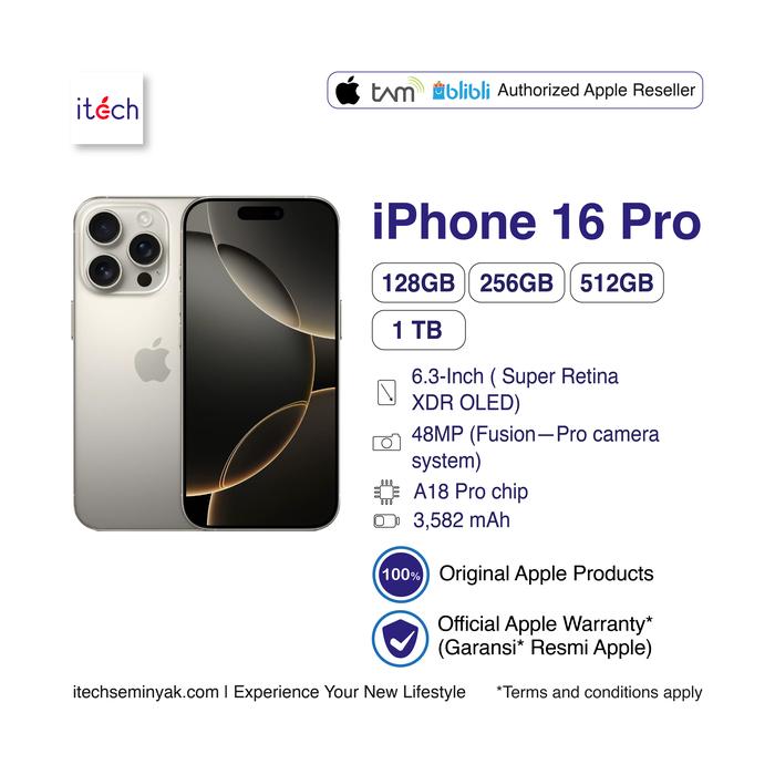 Gambar Apple iPhone 16 Pro 128GB 256GB 512GB 1TB | IMEI Registered TAM GDN | Official Apple - Natural Titaniu, 256GB dari iTech Ubud undefined Tokopedia