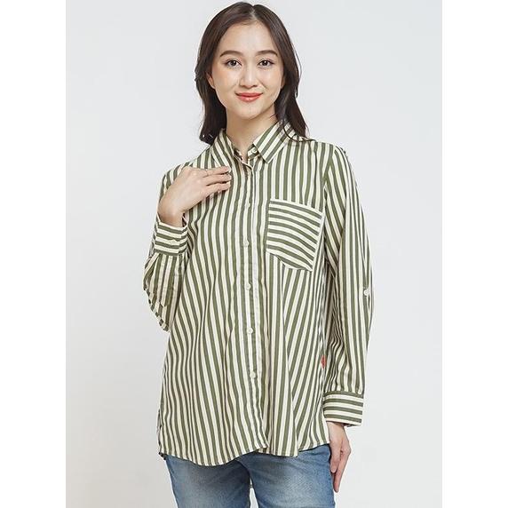 Gambar DUST Kemeja Sanira Garis TENCEL Comfease (D.116407) - Hijau, M dari Luxe Lana store undefined Tokopedia