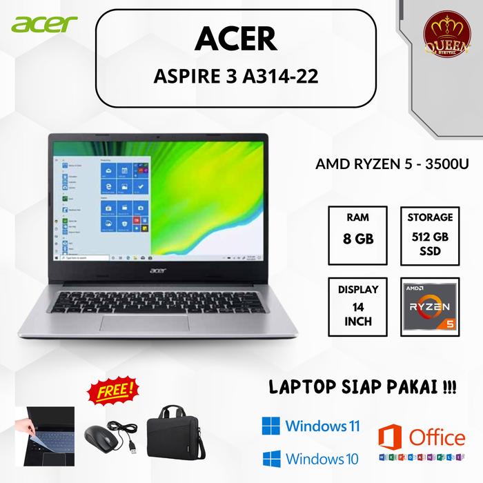 PC Portable Acer Aspire 5 A314-22 – Ryzen 5, 8 Go RAM, SSD 256 Go – 14″ – Noir