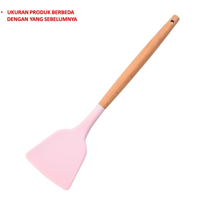 Gambar ESTENIK` (COD) Sutil Silicon Gagang Kayu Peralatan Masak Murah Tahan Panas - SUTIL PINK dari Estenik undefined Tokopedia