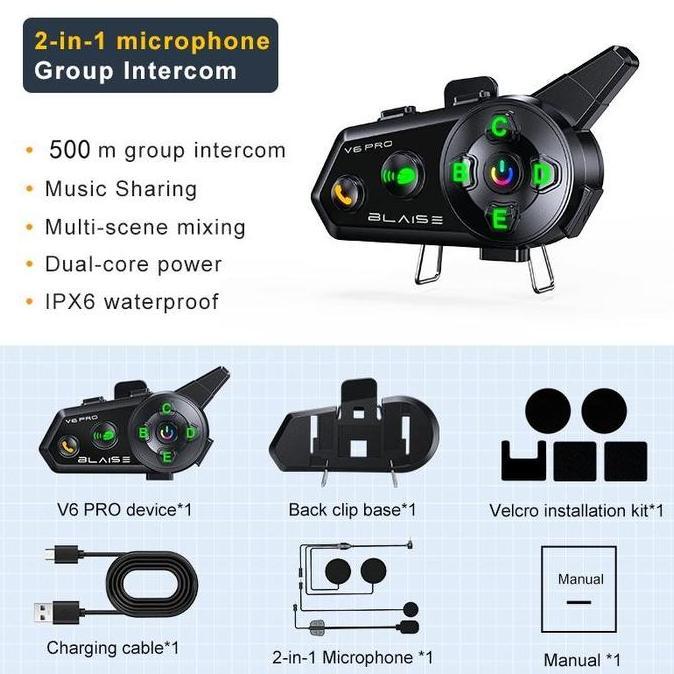 Gambar BLAISE V6 Plus Intercom Helm headset Interkom buat 6 Riders Musik Sharing Waterproof Audio Electronic Motorcycle - V6 PRO 1PCS dari MTC_SHOOP undefined Tokopedia