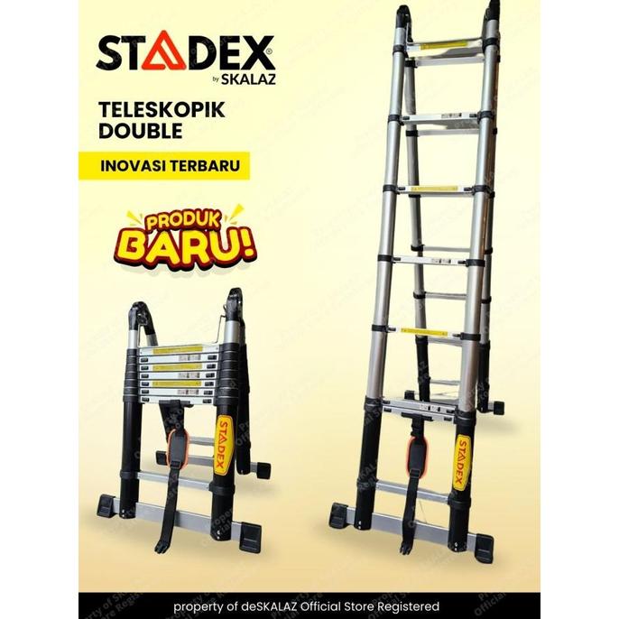 Gambar Promo Tangga Teleskopik Double 2,5 M + 2,5 M = 5 Mtr Merk Stadex By Skalaz Original - Hitam dari Teknik Bintang undefined Tokopedia