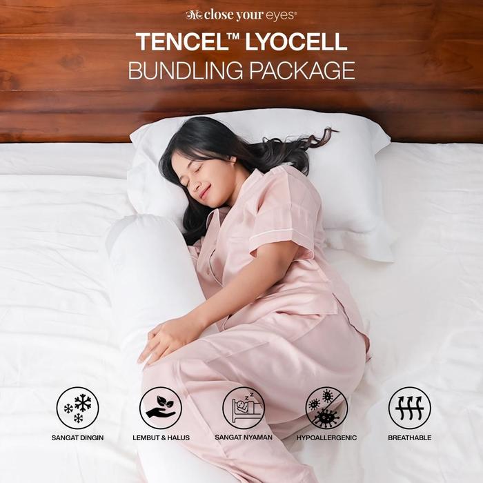Gambar Bundling Sarung Bantal dan Sarung Guling Tencel Lyocell 60s Serat Bambu Organic - Set Pillowcase And BolsterCase FurniCount- - Bundle White, Set Standard dari FurniCount undefined Tokopedia