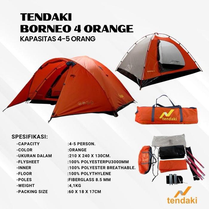 Gambar tendaki •family tenda Malano 4.1 •Malano 4.1H •Moluccas 4 pro •Moluccas 6 pro •Borneo 6•Double layer - BORNEO 4 orange dari CV SERENE STASH undefined Tokopedia