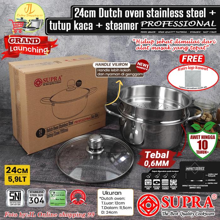 Gambar SUPRA panci fry pan 20cm stainless steel SUS 304 impact bottom professional cookware series / wajan gagang stainless - D.oven+stm24new dari JL Online Shopping 99 undefined Tokopedia