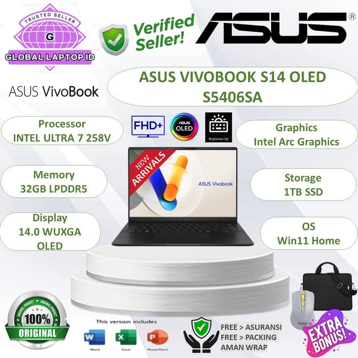 Gambar Laptop ASUS VivoBook S14 OLED S5406SA Intel Ultra 7 258V RAM 32GB DDR5 2TB SSD WUXGA Windows 11 Original - UNIT + BONUS, 32GB, 1TB SSD dari Global Laptop_NEW undefined Tokopedia