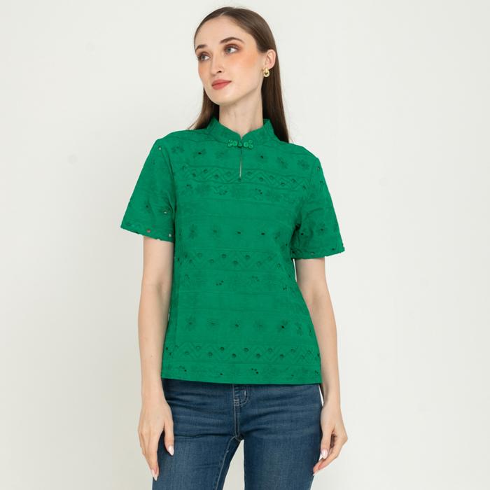 Gambar *Ready Stok* N2 - Cheongsam Brukat Kombi Kaos 7279 - Hijau, M dari Sisters Fashion Group undefined Tokopedia