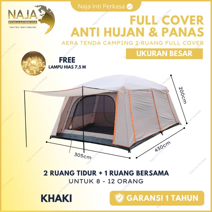 Gambar Tenda Camping 2 Ruang Full Cover 8-12 Orang Waterproof | Tenda Camping Keluarga Full Cover Anti UV | Tenda Camping Double Layer | Tenda Camping Besar Outdoor - KHAKI dari Naja Inti Perkasa undefined Tokopedia
