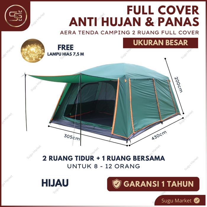 Gambar Tenda Camping Full Cover 8-12 Orang Double Layer 2 Ruang Waterproof | Tenda Camping Keluarga | Tenda Full Cover - Hijau dari sugumarket undefined Tokopedia