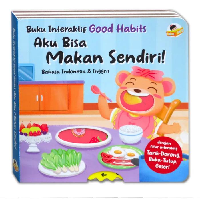 Gambar Buku Interaktif Good Habits AKU BISA MAKAN SENDIRI (Bahasa Indonesia & Inggris) dengan fitur interaktif Tarik-Dorong, Buka-Tutup, Geser! dari Read Play Fun undefined Tokopedia