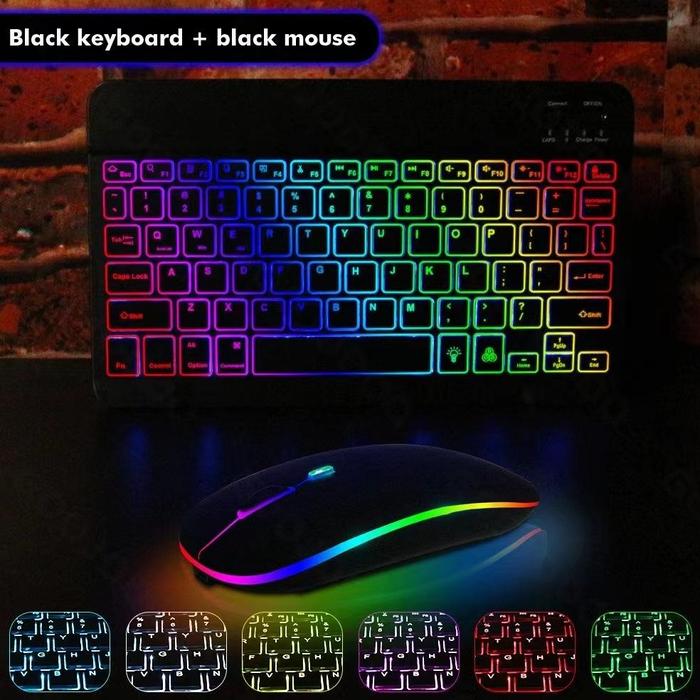 Gambar Bestool 10 Inch Backlit Backlight Wireless Keyboard And Mouse Led Colorful Bluetooth Keyboard For Ipad Laptop Android Iphone - Hitam dari KWR SHOP undefined Tokopedia