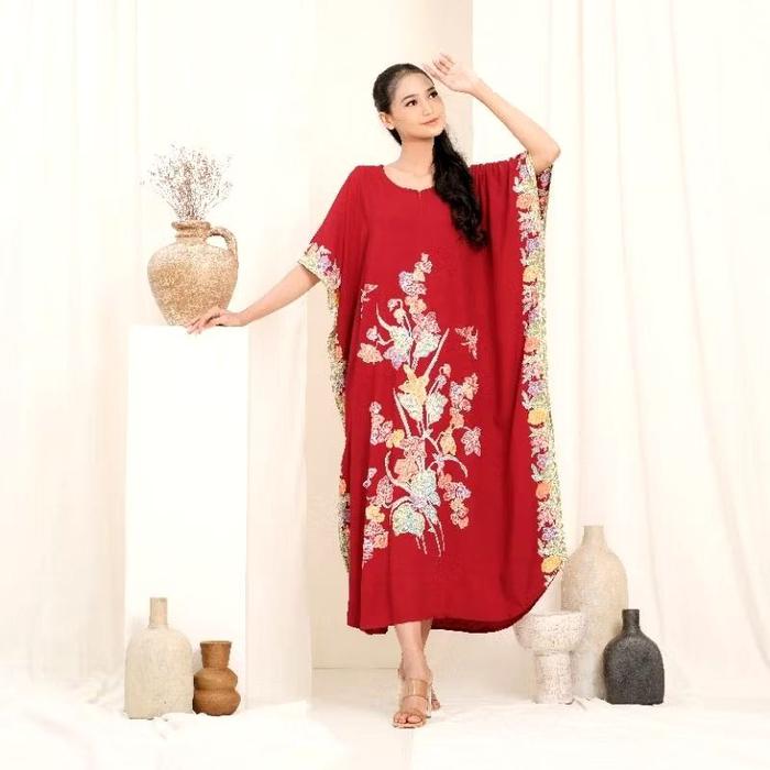 Gambar daster lowo jumbo lukis - daster jumbo batik kain encim - Merah dari MISAE BATIK undefined Tokopedia