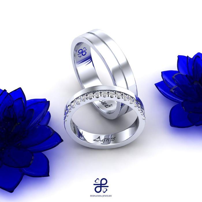 Gambar Fernanda Jewelry - Cincin Nikah Tunangan Berlian Moissanite Model Simpel Elegant Bahan Perak Murni 950 - FJCK2 - Putih, Couple dari Fernanda Jewelry undefined Tokopedia