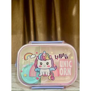 Gambar KOTAK MAKAN BEKAL LUNCH BOX ANAK PP 2 LAYER DENGAN HANDLE+ SAUCE JAR+ SENDOK - Unicorn 2lyr PP dari Chibikko ID undefined Tokopedia