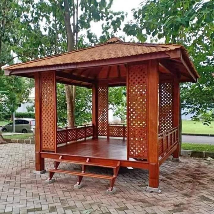 Gambar gazebo minimalis atap alang alang | gazebo kayu jati | gazebo bali dari Alfasha Furniture undefined Tokopedia